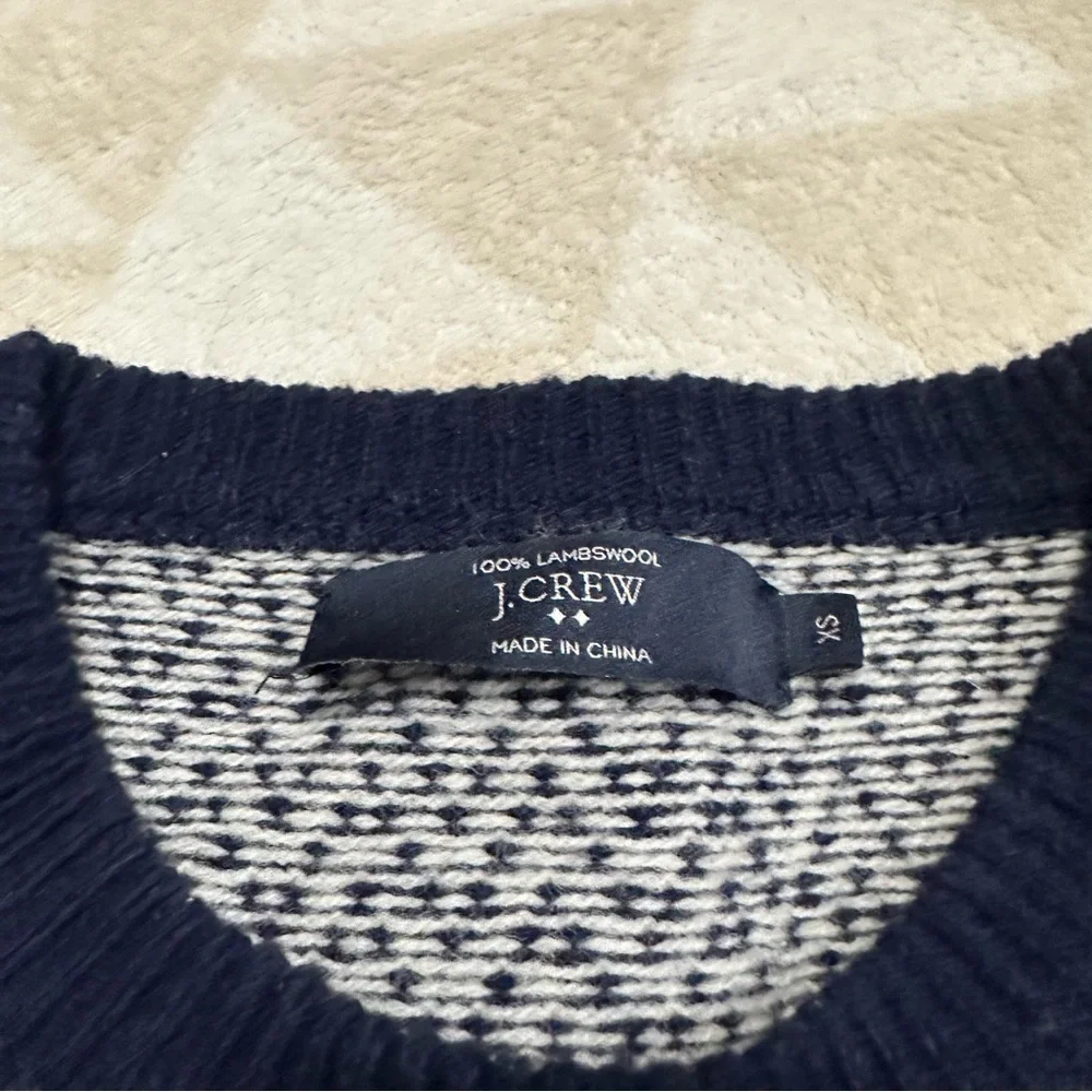J crew mens lambswool colorblock herringbone sweater navy blue